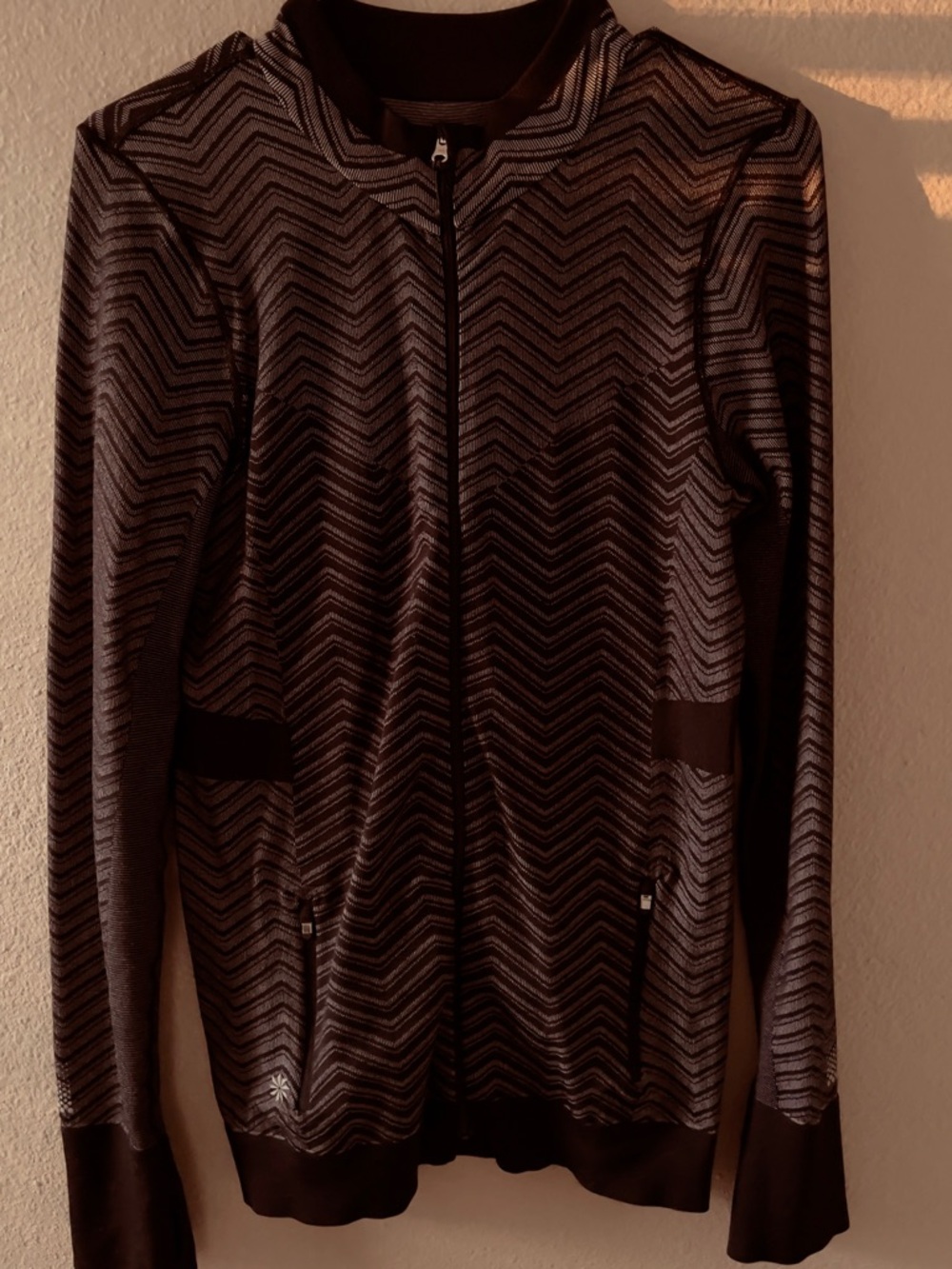 Athleta Brown and Cream Chevron Zip Jacket